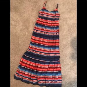 Red, white, blue, and black maxi dress